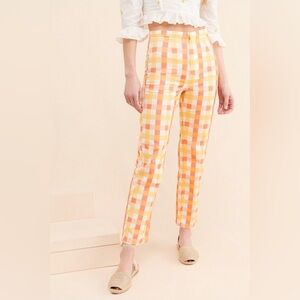 Free People Orange & White She's All That Plaid Pants Sz 10